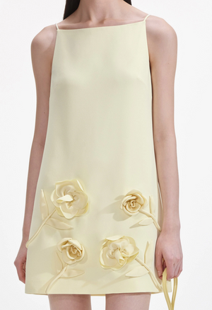 Yellow Crepe Flower Mini Dress