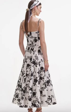 Floral Print Midi Dress in Black/Cream