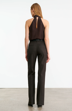 Corette Wool Pant in Cigar Plaid by Nili Lotan - back view with visible back welt pockets.