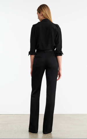 Back view of the Corette Pant in Black by Nili Lotan featuring welt pockets, perfect for a chic and sophisticated look.