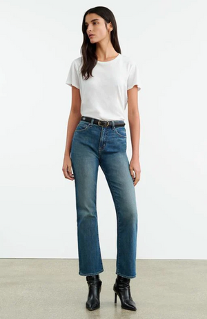 Nili Lotan Boot Cut Jean in Classic Wash showcasing cropped design and five pocket details.