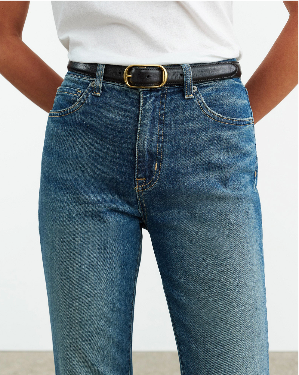Back view of Nili Lotan Boot Cut Jean in Classic Wash, showing the classic wash denim and shank closure.