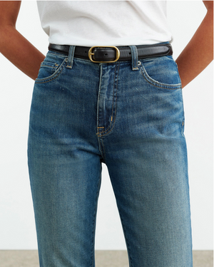 Back view of Nili Lotan Boot Cut Jean in Classic Wash, showing the classic wash denim and shank closure.