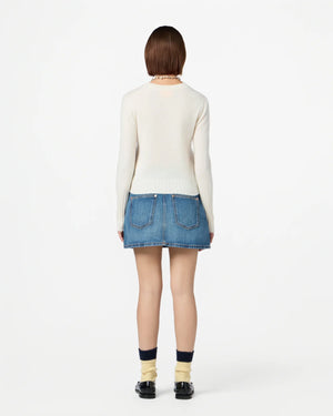 Model wearing Shrunken Crew in Cream, demonstrating its stylish fit and versatility.