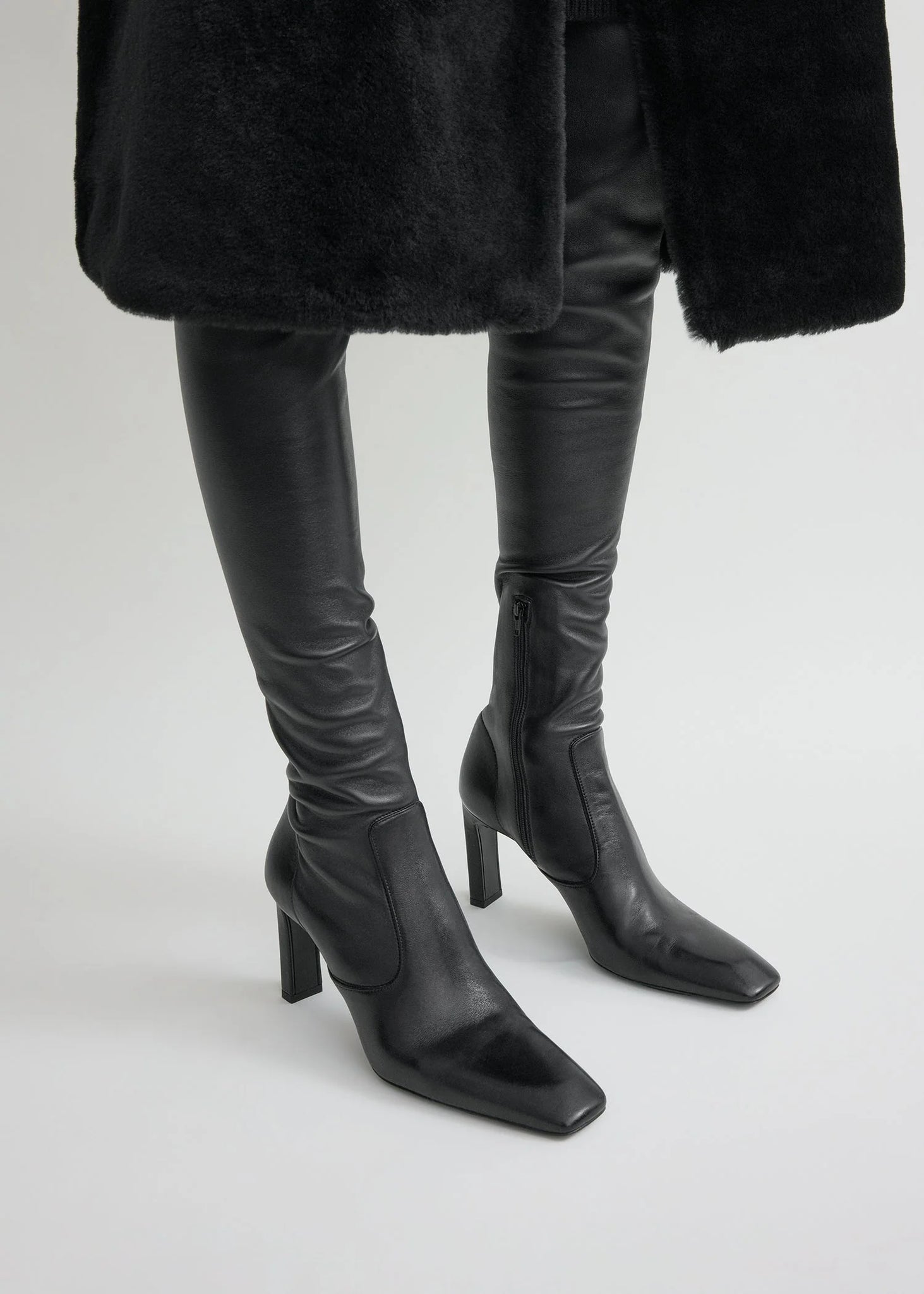 Trendy Over-the-knee Boot in Black, made from premium leather and ideal for Fall Winter style.