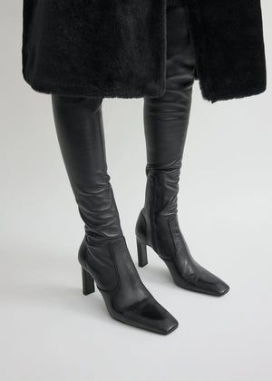 Trendy Over-the-knee Boot in Black, made from premium leather and ideal for Fall Winter style.