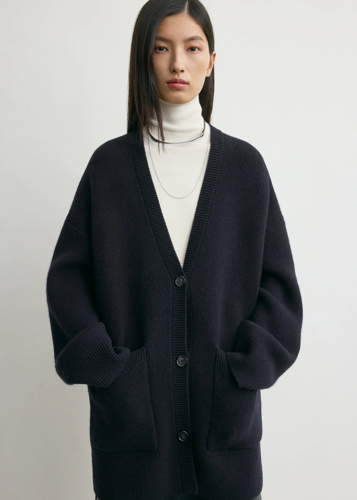 Elegant Longline Cardigan in Navy from TOTEME, designed for an effortlessly relaxed look.