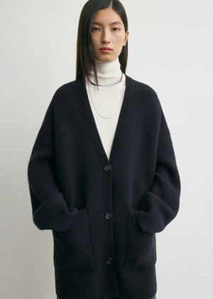 Elegant Longline Cardigan in Navy from TOTEME, designed for an effortlessly relaxed look.