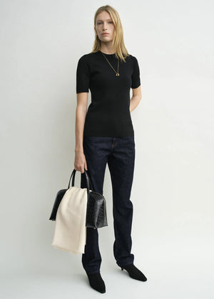 Stylish Compact Knit Top in Black from TOTEME, made from mid-weight jersey for a flattering fit.