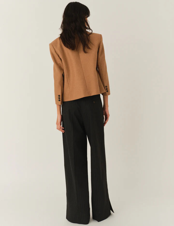 Mitch Fitted Jacket in Camel showcasing its elegant cropped design.
