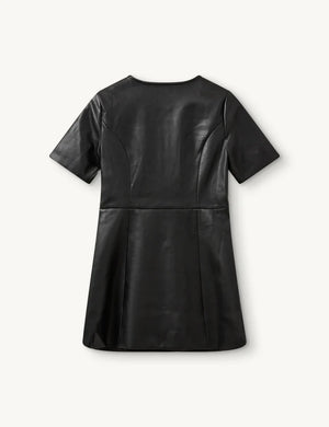 Brooklyn Mini Dress in Black with side view showing its flattering fit and modern design.