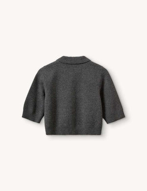 Como Short Cardigan in Grey Melange folded neatly, showing off its chic and comfortable design ideal for any wardrobe.