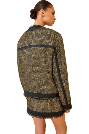 Back view of Ulla Johnson's Carmella Tweed Coat in Tapestry featuring intricate details and luxurious texture.