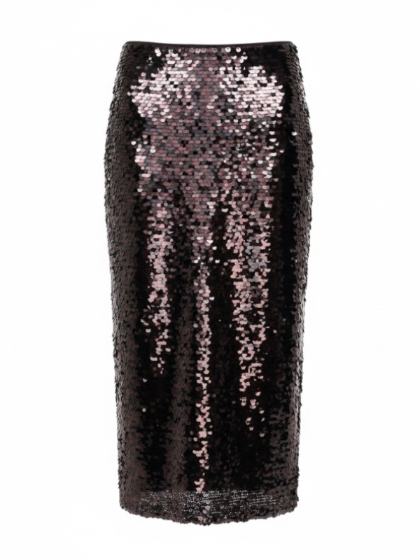Ciara Skirt in Espresso/Black by Staud, featuring a fully sequined design perfect for dressing up or down.
