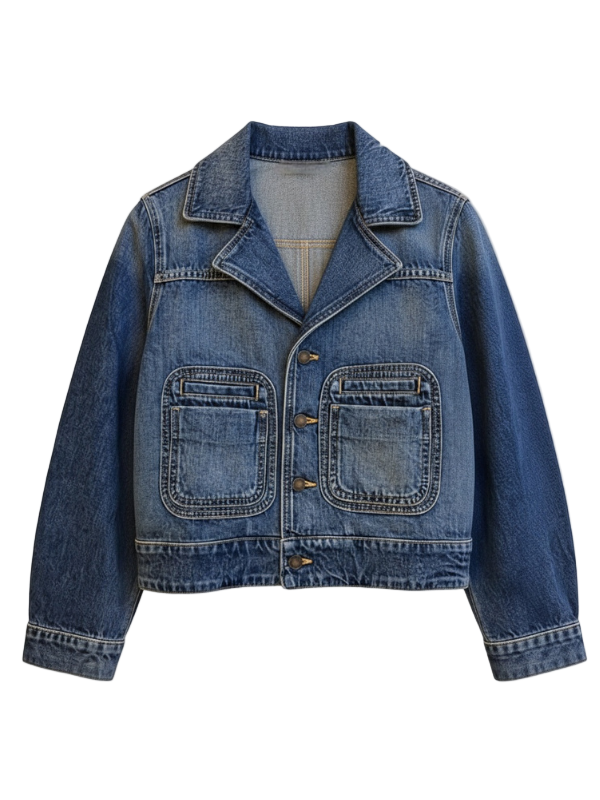 Sophisticated Georgy Denim Jacket in Simon Wash by Nili Lotan, featuring a stylish short design, dual patch and besom pockets, accentuated with topstitching and a classic collar, ideal for a refined casual look.