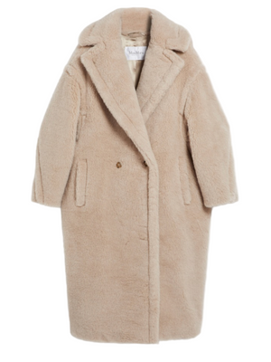 Max Mara Teddy Bear Icon Coat in Beige displayed on a mannequin against a soft background.