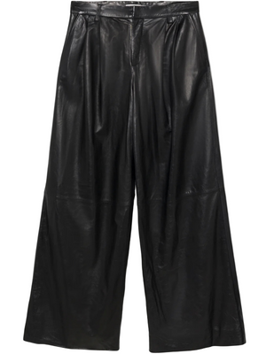 Kobie Wide Leg Leather Pant in Black with banded waist and pleated front detail by Simkhai.