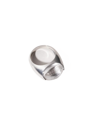 Crystal Orb Ring in Silver by Loren Stewart featuring a clear quartz cabochon set in polished sterling silver.