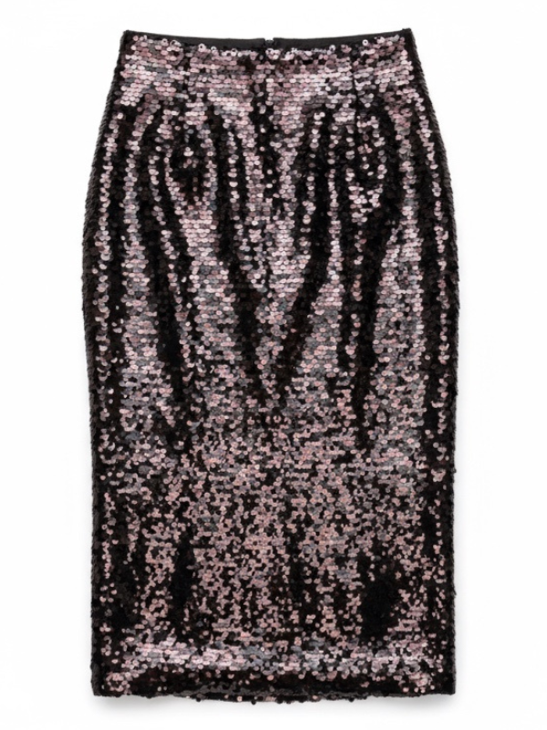 Ciara Skirt in Espresso/Black by Staud - Fully sequined midi design perfect for dressing up or down.