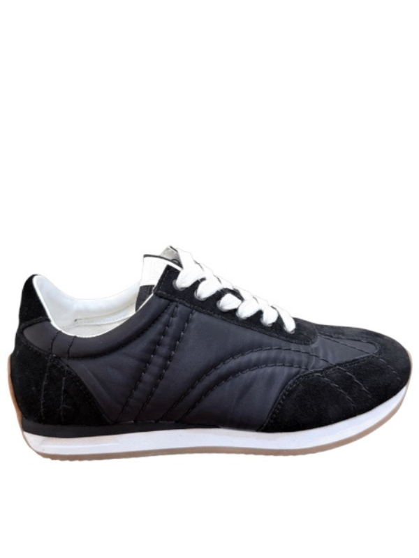 TOTEME Sport Sneakers in Black featuring a sporty design with monogram-quilted polyamide and suede trims.