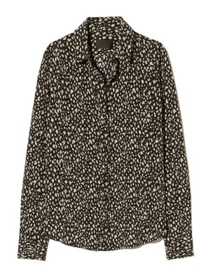 Gaia Slim Shirt in Black/Stone Cheetah Print, showcasing the elegant design and classic silhouette by Nili Lotan.