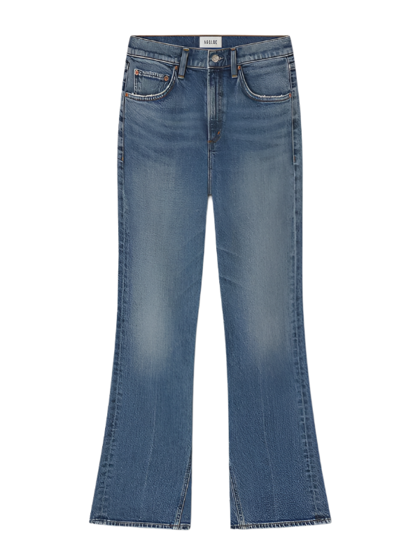 Agolde Kick Boot Jean in Curve displayed with a mid-rise waist, slim fit at the hip, and subtle kick at the hem.