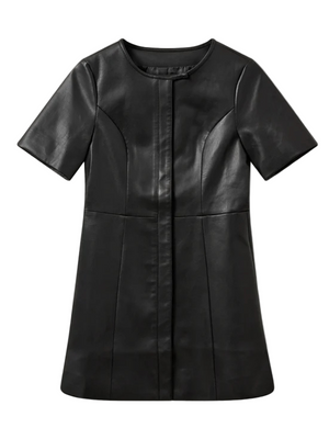 Brooklyn Mini Dress in Black featuring a sleek leather-look finish and t-shirt sleeves.