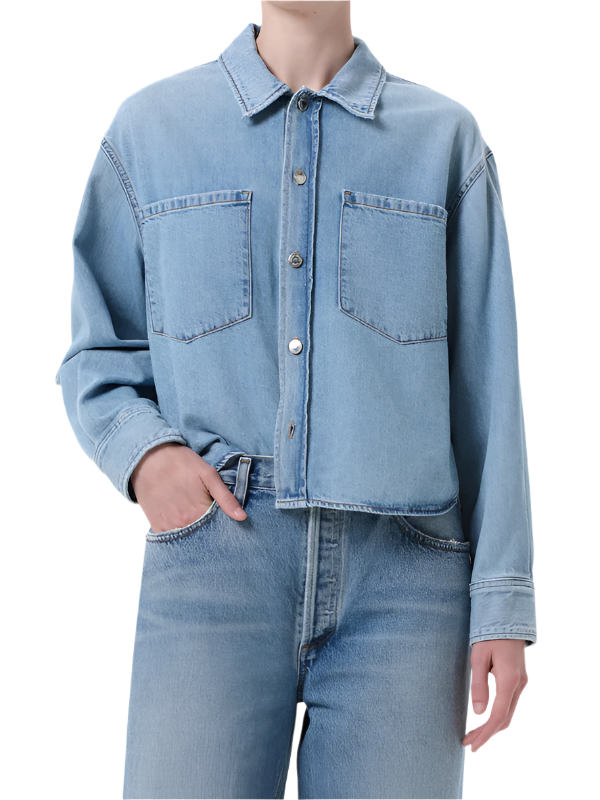Juna Shirt in Interval by Agolde, showcasing a relaxed button-up style with dropped shoulders and patch pockets.