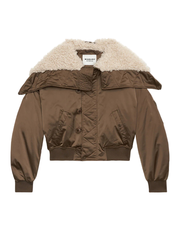 Elisa Coat in Khaki showcasing the stylish shearling style and faux fur quilted design from Isabel Marant.