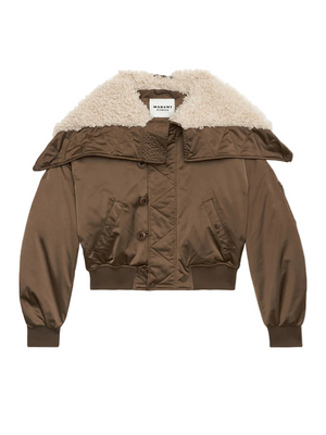 Elisa Coat in Khaki showcasing the stylish shearling style and faux fur quilted design from Isabel Marant.