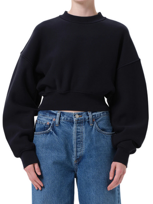 Kit Sweatshirt in Mirage by Agolde, featuring a cropped silhouette and elasticated hem in rich navy hue.