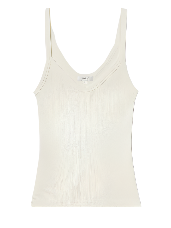 Agolde Jordan Tank in Rice Grass showing a flattering V-neck design made from organic cotton.