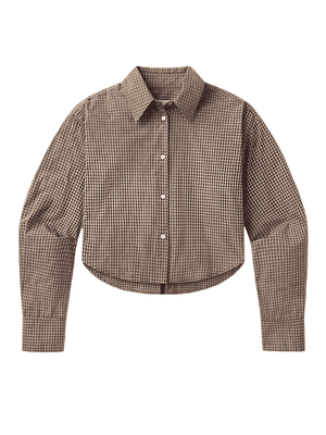 Ana Cropped Shirt in Heritage Plaid, showcasing the lightweight Japanese cotton fabric and cropped silhouette.