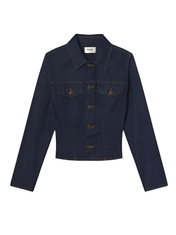 Agolde Contoured Jacket in Rinse showcasing its fitted silhouette and clean lines.