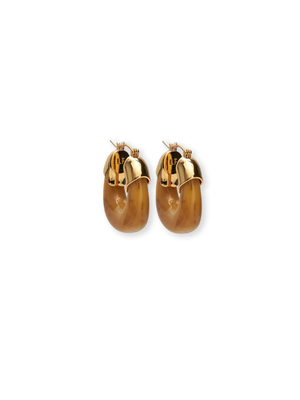 Mini Organic Hoops in Mocha by Lizzie Fortunato, featuring a stylish design in gold-plated brass and deep red resin.