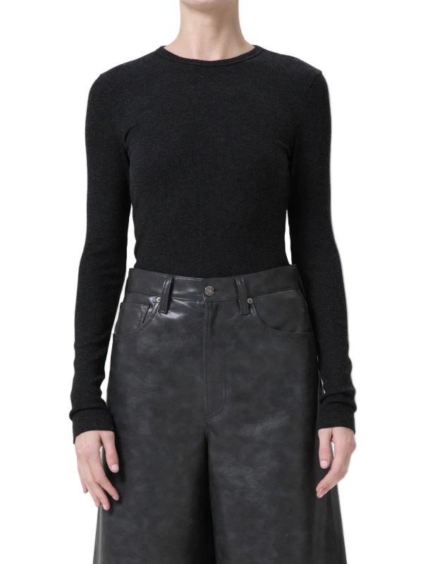 Delphi Slim Tee in Katniss - stylish long sleeve crewneck tee by Agolde showcasing flattering ribbed texture.