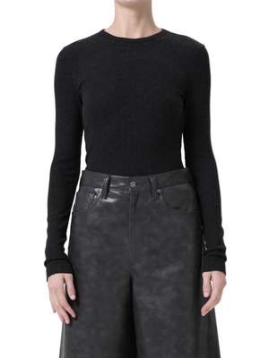 Delphi Slim Tee in Katniss - stylish long sleeve crewneck tee by Agolde showcasing flattering ribbed texture.