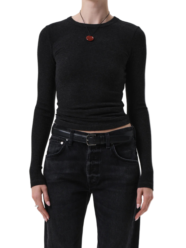 Bina Crewneck in Heather Charcoal from Citizens of Humanity, showcasing a soft ribbed texture and a slim fit design.