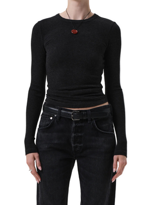 Bina Crewneck in Heather Charcoal from Citizens of Humanity, showcasing a soft ribbed texture and a slim fit design.