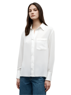 New Joey Shirt in Ivory - a stylish button down shirt made from semi-sheer silk georgette, showcasing its elegant design.