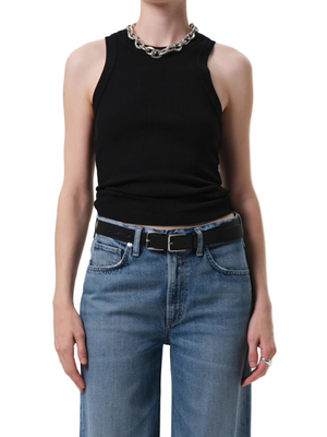 Isabel Rib Tank in Black by Citizens of Humanity featuring a modern ribbed design and flattering high neckline.