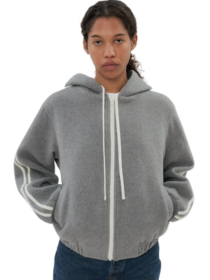 Flat lay of the Boyfriend Zip in Grey, perfect for layering in cooler weather.
