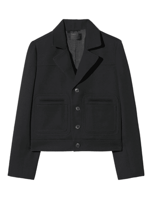 Nili Lotan Georgy Jacket in Black showcasing front view with pocket details and logo horn buttons.