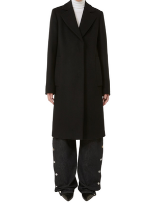Ala Coat in Black by Sportmax showcasing a double-breasted design and concealed buttons for a stylish look.