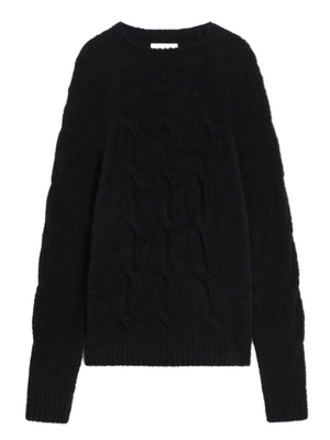 Curvone Sweater in Black by Sportmax, showcasing soft oversized design with unique cable knit detailing on the bust and sleeves.
