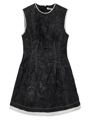 Stylish Audrina Jacquard Mini Dress in Black by Simkhai, featuring a structured fit and contrast trim.
