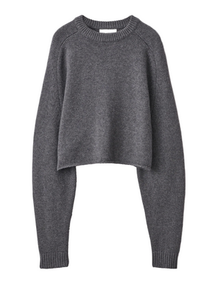 Karine Sweater in Graphite showcasing its relaxed fit and wide silhouette, designed by Lisa Yang.