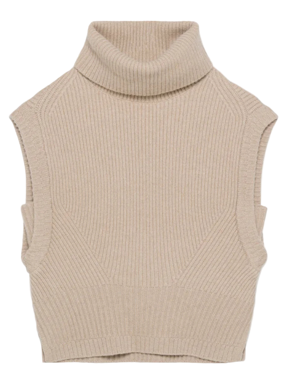 Maple Wool Cashmere Top in Oatmeal by Simkhai, showcasing a sleeveless design with a turtleneck.