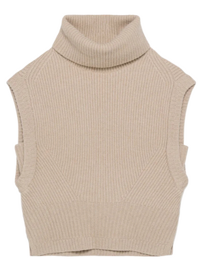 Maple Wool Cashmere Top in Oatmeal by Simkhai, showcasing a sleeveless design with a turtleneck.