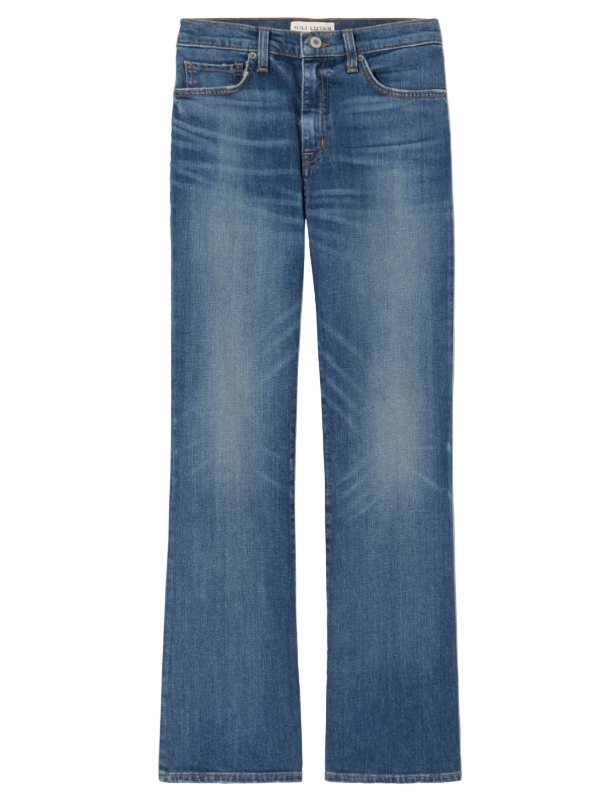 Nili Lotan Boot Cut Jean in Classic Wash showcasing the mid-rise fit and cropped design.